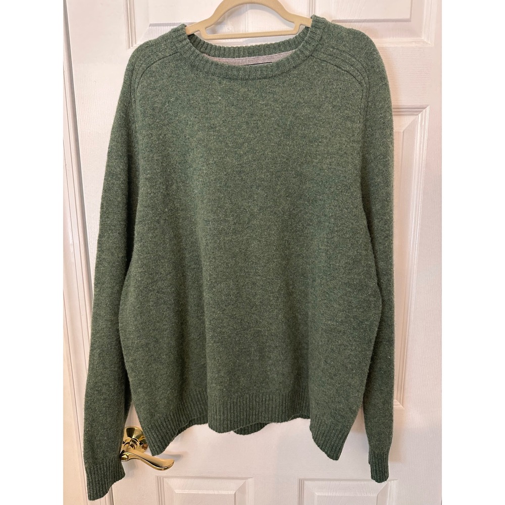 Lands End Mens XXL Green 100% Lambswool Crewneck Sweater Heathered Sage Raglan